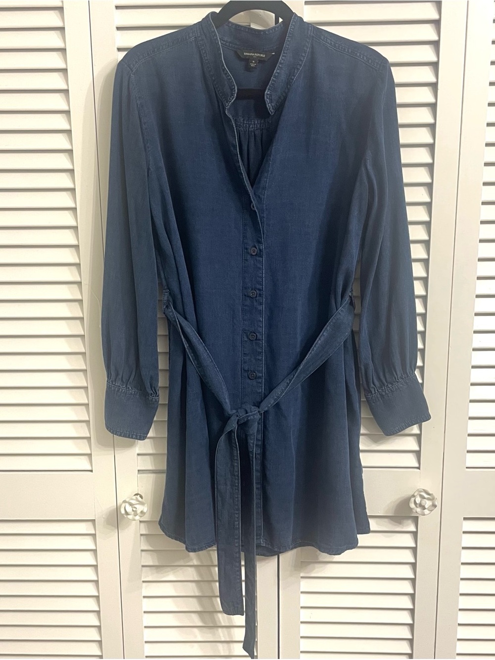 Banana Republic Denim Chambray Belted Shirt Dress Dark Wash Minimalist Sz S
